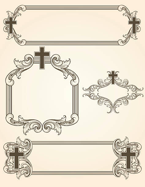 illustrazioni stock, clip art, cartoni animati e icone di tendenza di sfumato arabesque cross cornici - frame decoration flourishes art nouveau