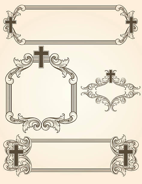 Shaded Arabesque Cross Frames vector art illustration
