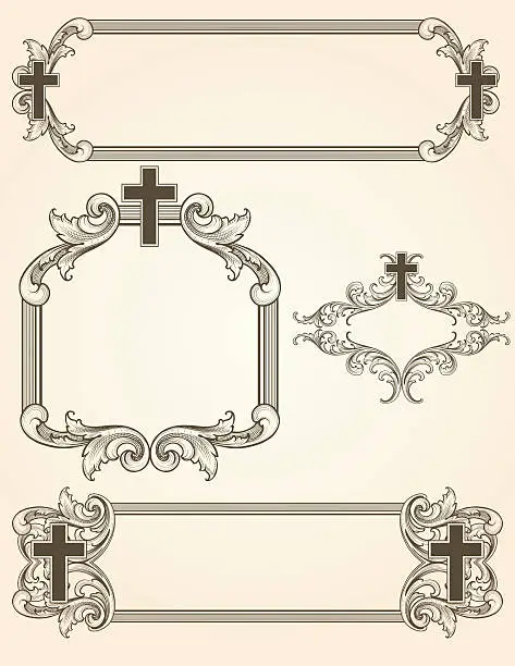 Vector illustration of Shaded Arabesque Cross Frames