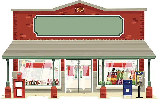 Vector illustration of Typical small local supermarket