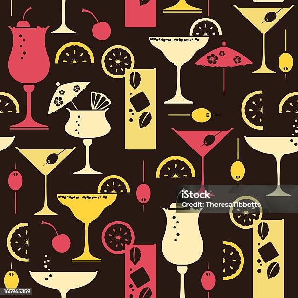 Cocktail Repeat Pattern Stock Illustration - Download Image Now - Cocktail, In Silhouette, Seamless Pattern