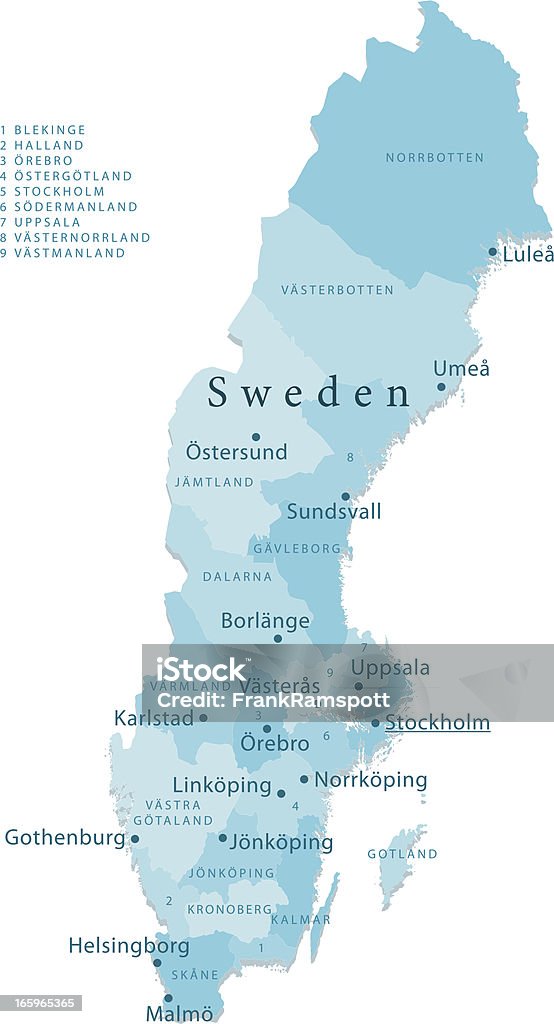 Suécia vetor mapa de regiões isoladas - Royalty-free Mapa arte vetorial