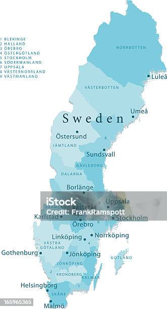 Suécia Vetor Mapa De Regiões Isoladas - Arte vetorial de stock e mais imagens de Mapa - Mapa, Suécia, Linkoping