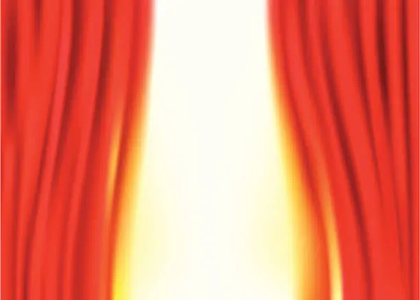 Vector illustration of Concept - Door to heaven. Opening curtain