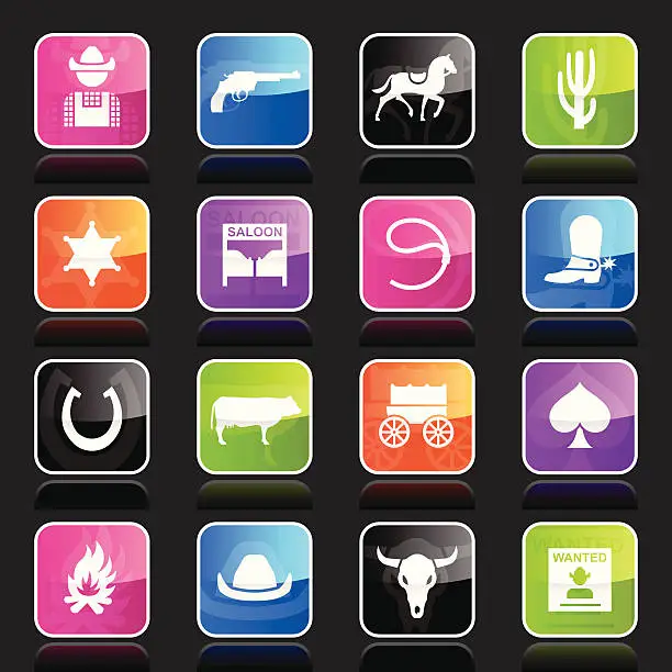 Vector illustration of Ubergloss Icons - Wild West & Cowboys