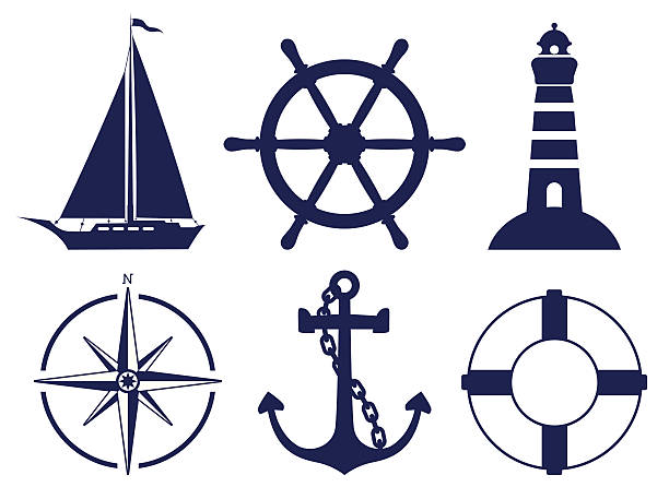 żeglarstwo symbole - anchor nautical vessel sea sailboat stock illustrations