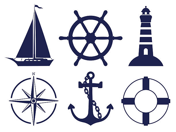 ilustrações, clipart, desenhos animados e ícones de navegação símbolos - sailboat sail sailing symbol