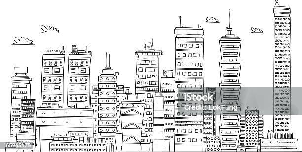 Städtischen Citys Building Illustraion In Schwarz Und Weiß Stock Vektor Art und mehr Bilder von Gekritzel - Zeichnung