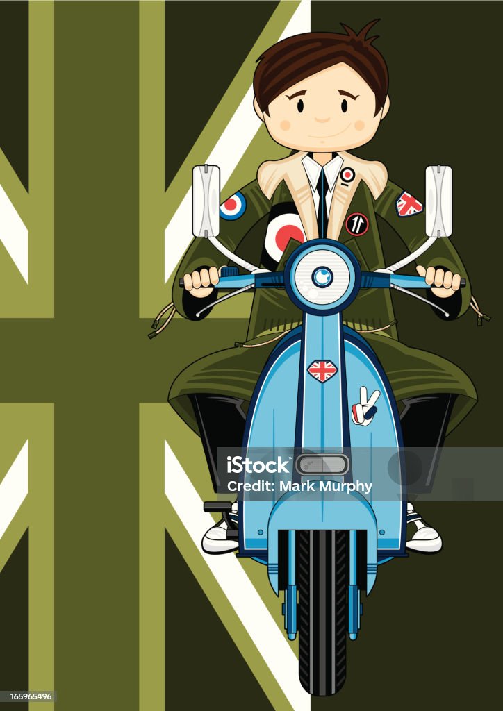 Tonos Mod Boy in Parka en motoneta - arte vectorial de 1960-1969 libre de derechos