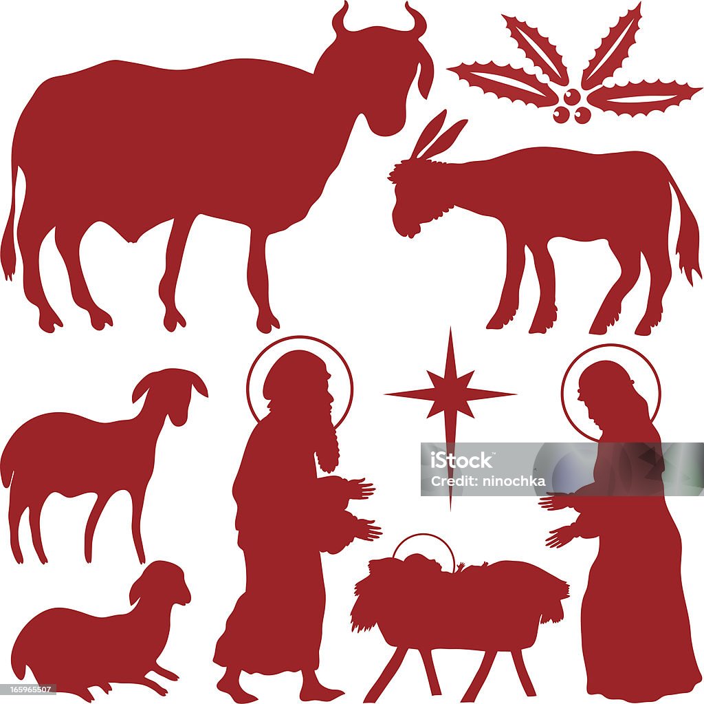 Nativity silhouettes Josef and Maria with Jesus Jesus Christ stock vector