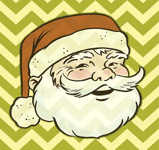 Vector illustration of retro santa laughing on a chevron sky