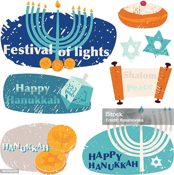 Hanukkah Elementi Di Design - Immagini vettoriali stock e altre immagini di Attrezzatura per illuminazione - Attrezzatura per illuminazione, Bombolone, Candela - Attrezzatura per illuminazione