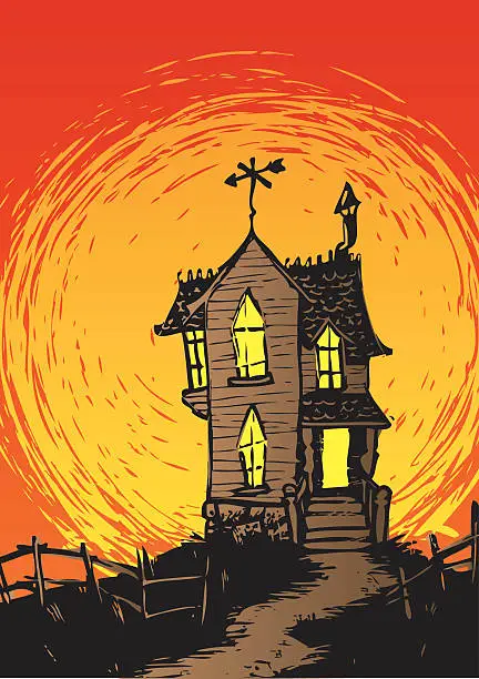 Vector illustration of sketchy haunted house