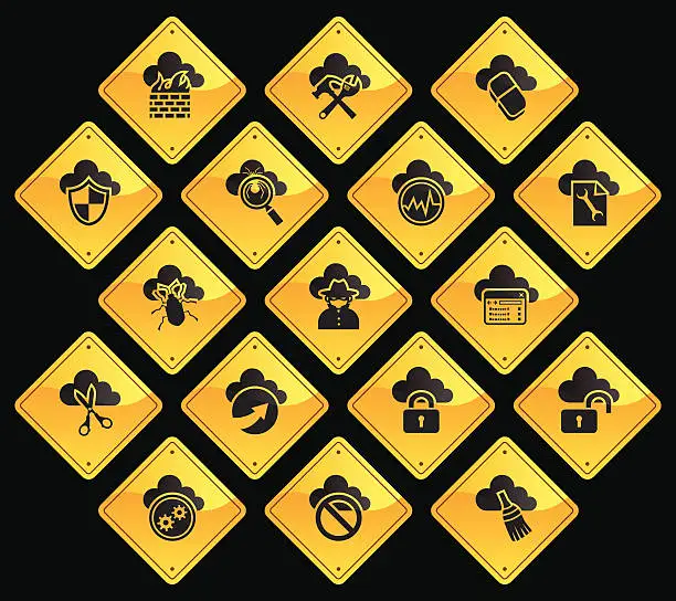 Vector illustration of Yellow Road Signs - Cloud Security