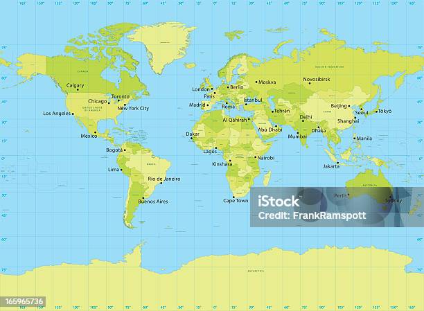 Ilustración de Mapa Mundial Vector Proyección Miller y más Vectores Libres de Derechos de Mapa mundial - Mapa mundial, Latitud, Longitud - Retícula