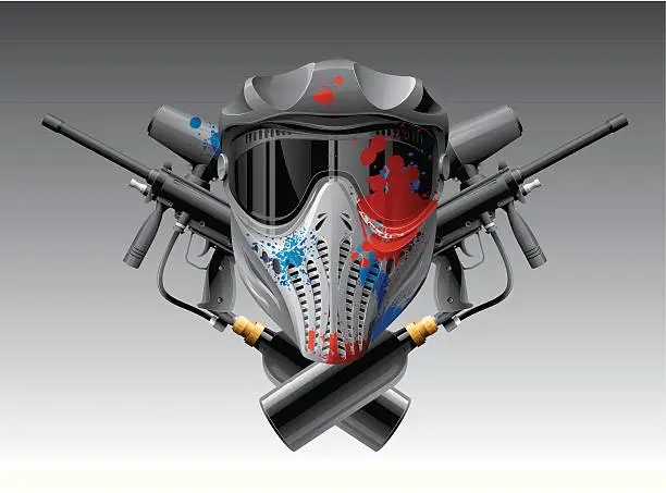 Vector illustration of Paintball mask & guns