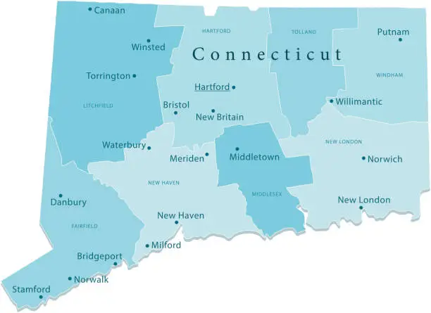 Vector illustration of Connecticut Vector Map Regions Isolated