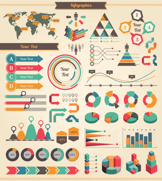 Infographics Elements Reference file for map is: http://www.lib.utexas.edu/maps/world_maps/time_zones_ref_2008.pdf double arrow chart stock illustrations