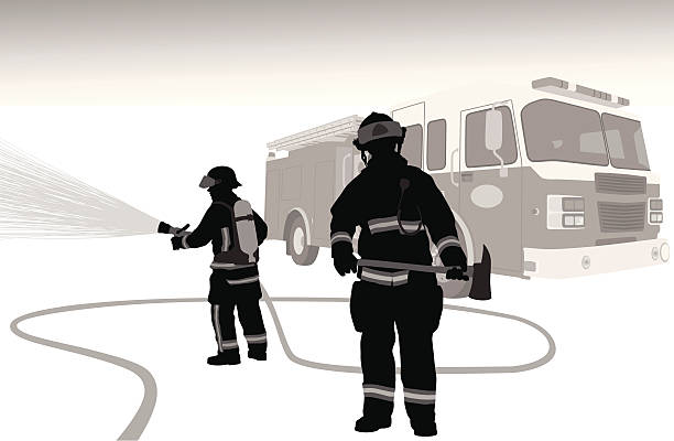 stockillustraties, clipart, cartoons en iconen met firehose vector silhouette - brandweer