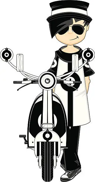 Vector illustration of Mod Girl in Pork Pie Hat with Scooter