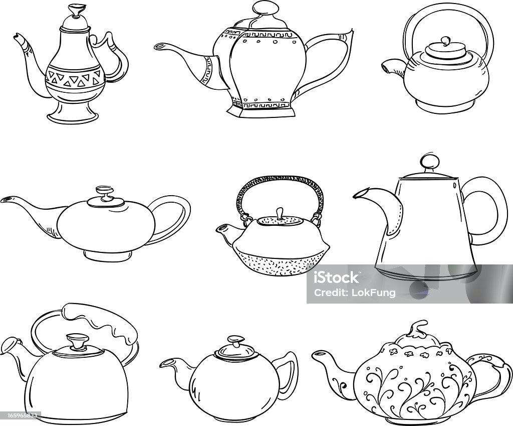 Verschiedene Arten von Teekannen - Lizenzfrei Gekritzel - Zeichnung Vektorgrafik