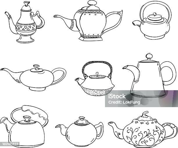 다른 유형의 Teapots 낙서-드로잉에 대한 스톡 벡터 아트 및 기타 이미지 - 낙서-드로잉, 티포트, 오후 차