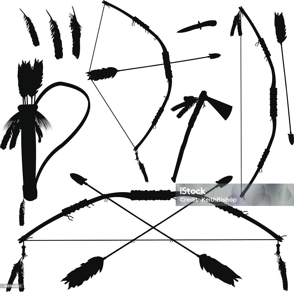 Bow and Arrow - American Indian Weapons Bow and Arrow - American Indian Weapons. Tight graphic silhouettes of American Indian bow and arrows, tomahawk, medicine wheel and knife. Check out my "Americana" light box for more. Arrow - Bow and Arrow stock vector