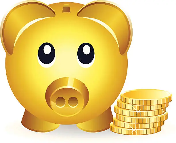 Vector illustration of Piggybank and Gold Coins