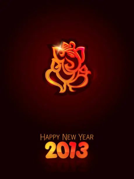 Vector illustration of Happy New Year Card with God Ganesha