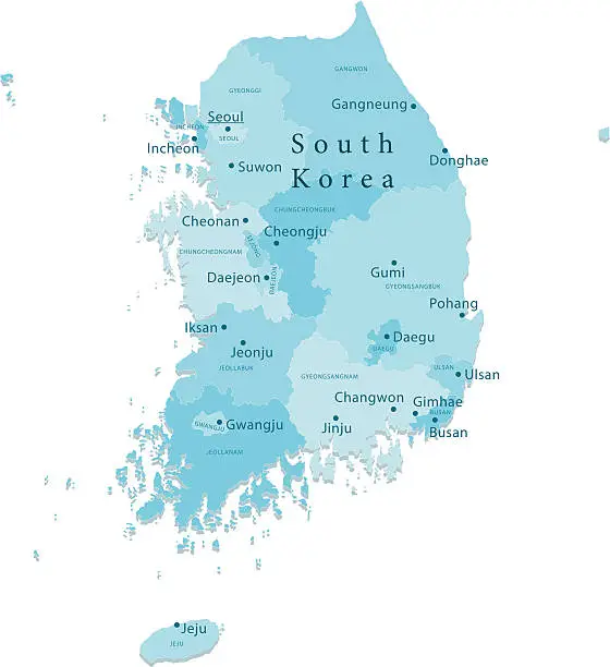 Vector illustration of South Korea Vector Map Regions Isolated
