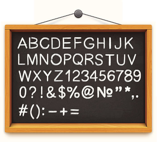 알파벳 및 숫자 on 학교 blackboard - alphabet text wood white background stock illustrations