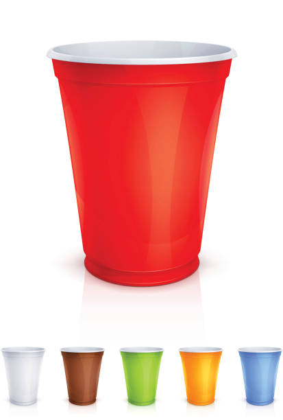 Plastic cup Vector illustration of plastic disposable cup. blue cup stock illustrations