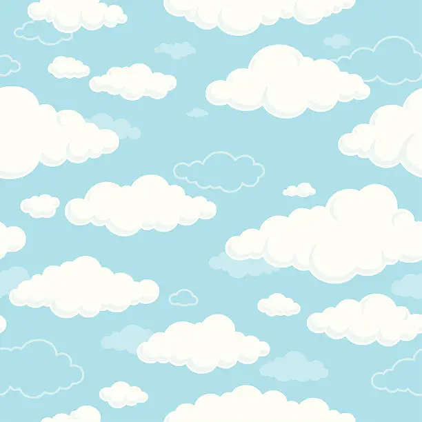 Vector illustration of White clouds and blue sky seamless