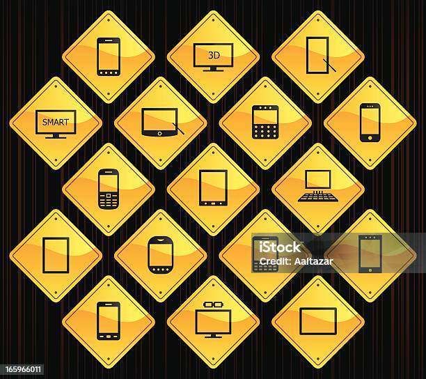 Желтый Дорожных Знаковсмартустройств — стоковая векторная графика и другие изображения на тему SIM-карта - SIM-карта, Антенна, Беспроводная технология