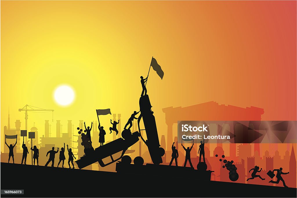 Griego Riot (Europeo Crisis financiera) - arte vectorial de Acrópolis - Atenas libre de derechos