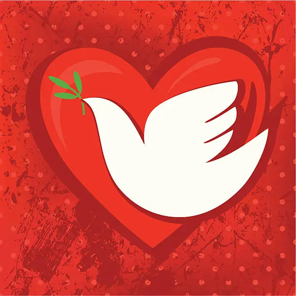 Vector illustration of Dove, Olive, Heart