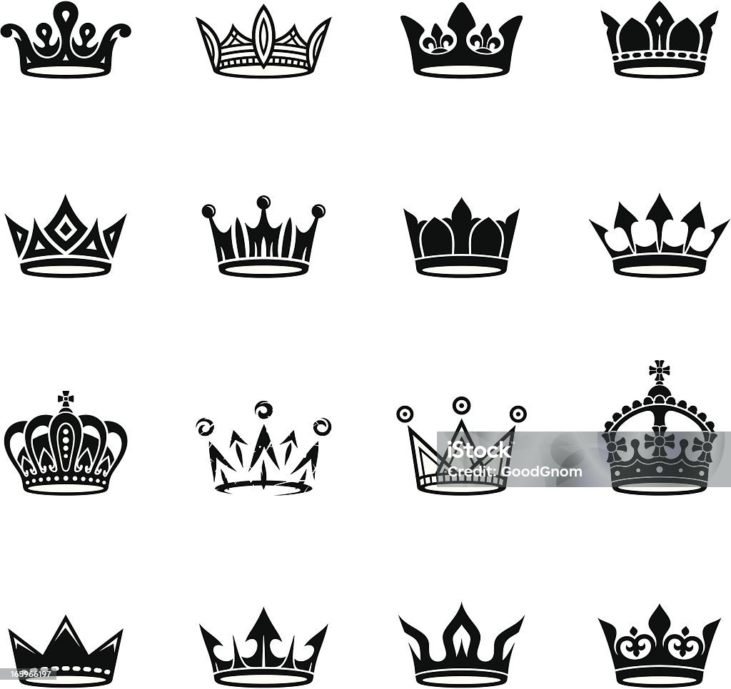 ベクトルセットの 16 つの王冠 - 王冠のロイヤリティフリーベクトルアート
