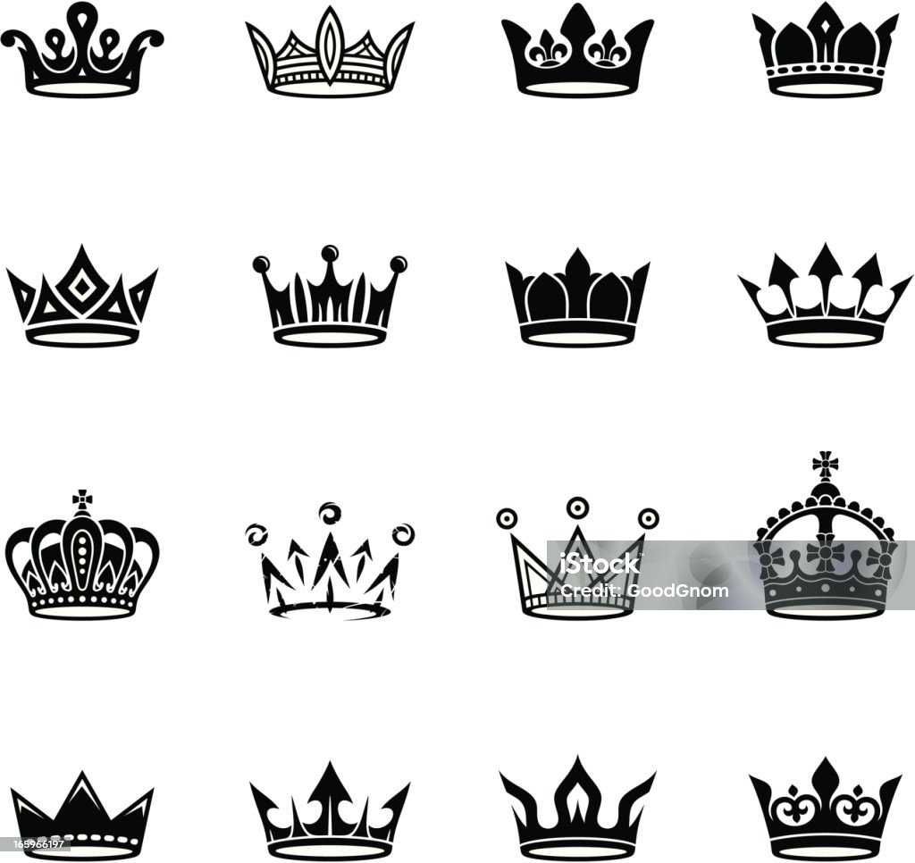 Vector conjunto de coroas dezasseis diferentes - Vetor de Coroa - Enfeite para cabeça royalty-free