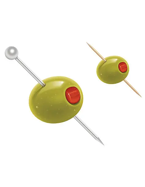 Vector illustration of Olives on Cocktail Sticks