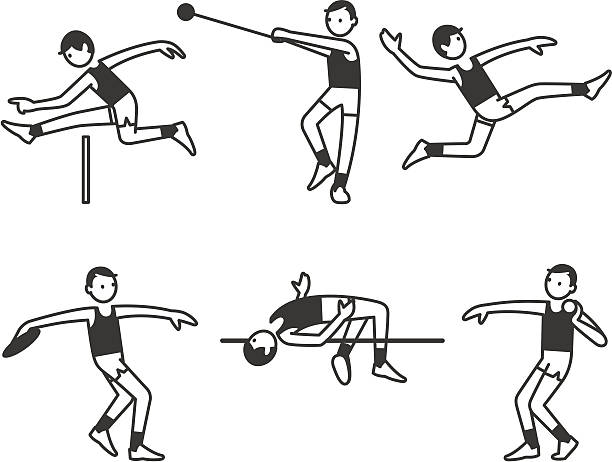 ilustrações de stock, clip art, desenhos animados e ícones de atletismo masculino - lançamento do peso