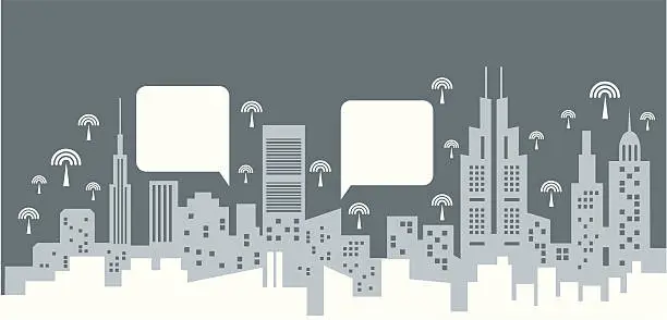 Vector illustration of City scape and mobile signal