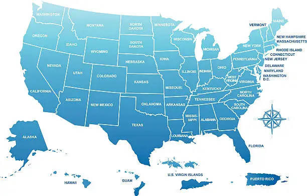 Vector illustration of USA map with its territories