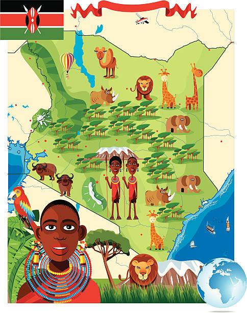 Cartoon map of Kenya Cartoon map of Kenya tanzania stock illustrations
