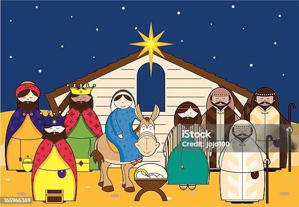 Nativity Scene With Characters Icons Stock Illustration - Download Image Now - Nativity Scene, Characters, Adult