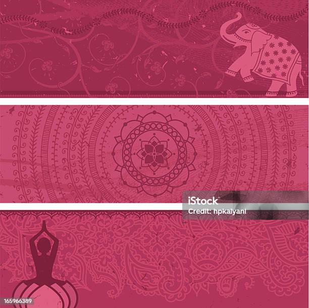 Masala Баннеры Розовый — стоковая векторная графика и другие изображения на тему Культура Индии - Культура Индии, Поза молящегося, Мандала
