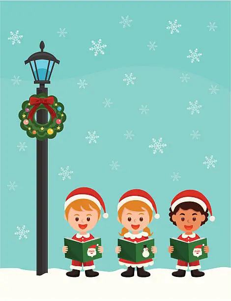 Vector illustration of Children carol in Christmas