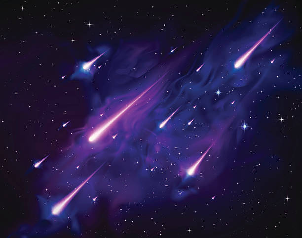 Vector Meteor Star Shower Falling Skies Multiple glowing vector shooting star composition as meteor shower. meteor illustrations stock illustrations