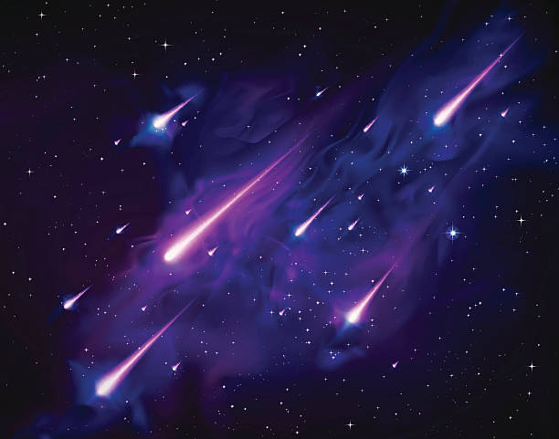 Vector Meteor Star Shower Falling Skies Multiple glowing vector shooting star composition as meteor shower. meteor stock illustrations