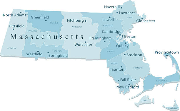 ilustrações, clipart, desenhos animados e ícones de massachusetts vetor mapa regiões isoladas - norfolk