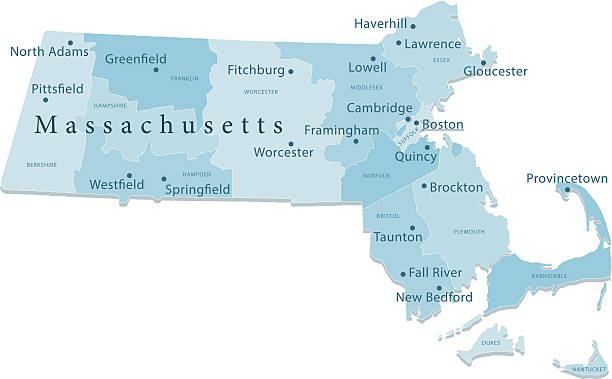 массачусетс векторная карта регионах изолированные - massachusetts map cartography nantucket stock illustrations